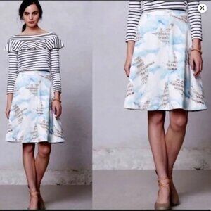 Anthropologie Maeve Songbird Cloud 100% Cotton Blue White Music Notes Lined 2